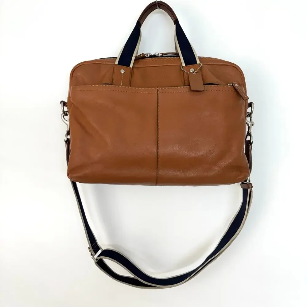 Coach Heritage Leather Briefcase Laptop Business Bag Brown Canvas Handle F70812